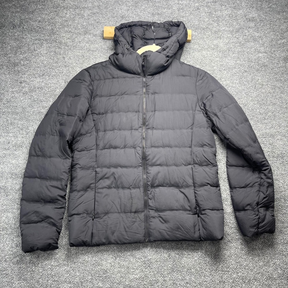 Uniqlo Ultra Light Down Puffer Jacket Mens Small Black Hooded Water Repellent